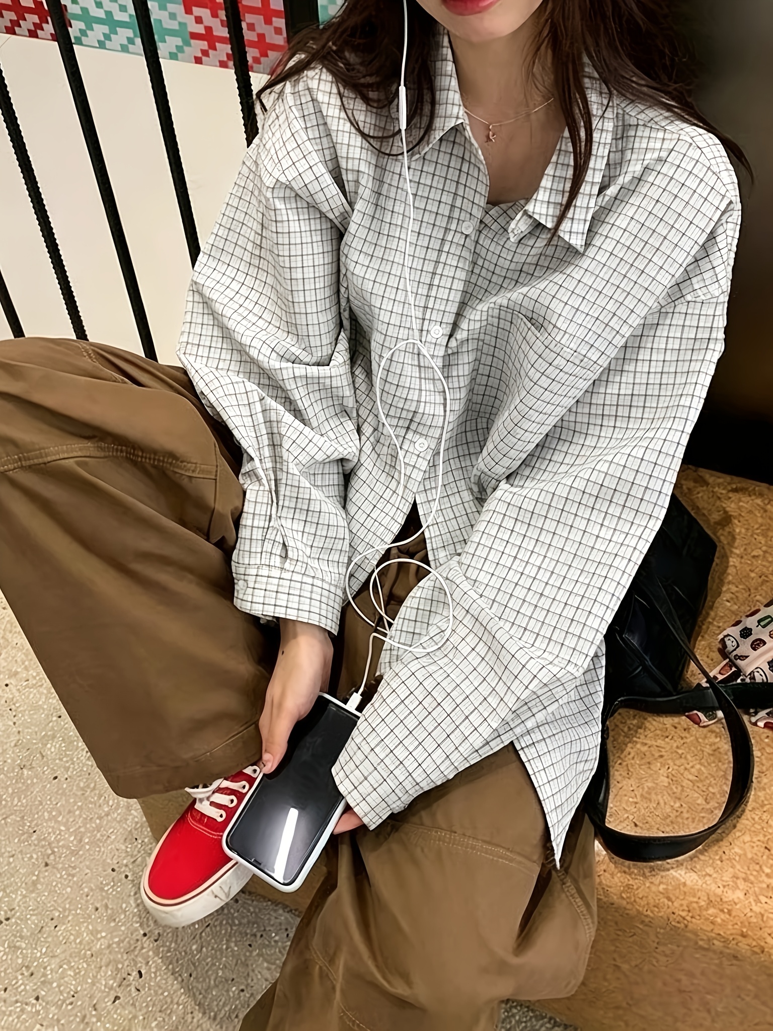 item picture ins vintage artistic niche style womens casual pleated plaid lapel long sleeve shirt top   fresh spring summer new womens shirt loose fit versatile long sleeve   shirt lazy casual autumn layering piece   outfit