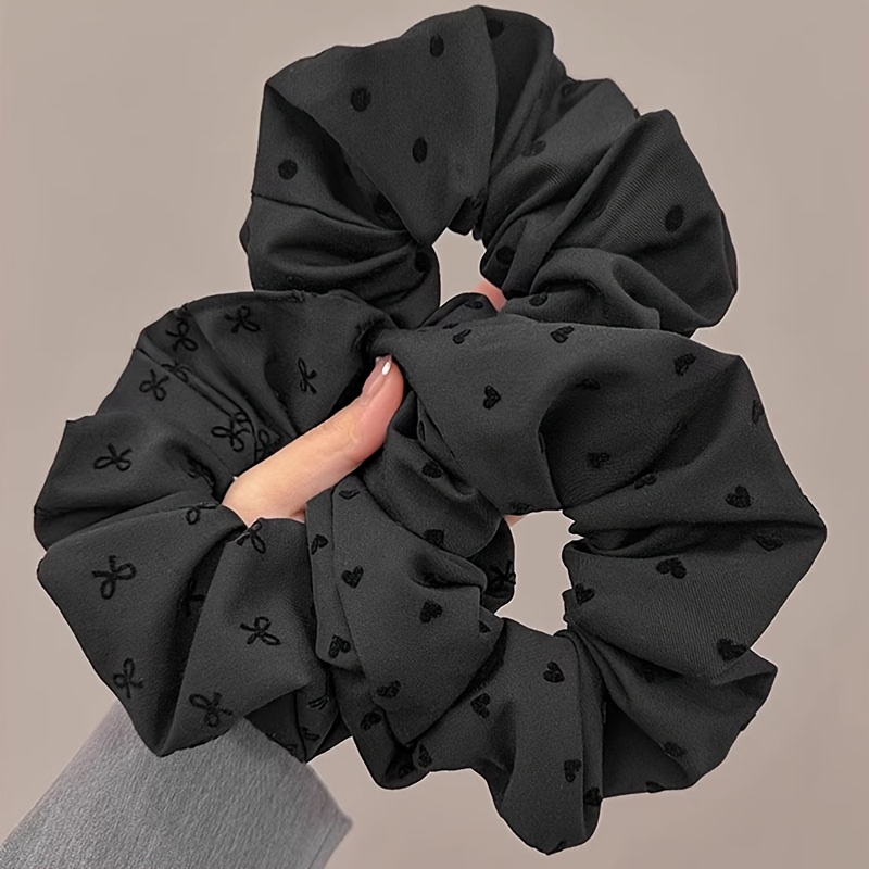 TEMU 3pcs Bow Polka Dot Heart Large Ponytail Scrunchies For Women, Bun Hair Ties, High Elasticity Hair Accessories