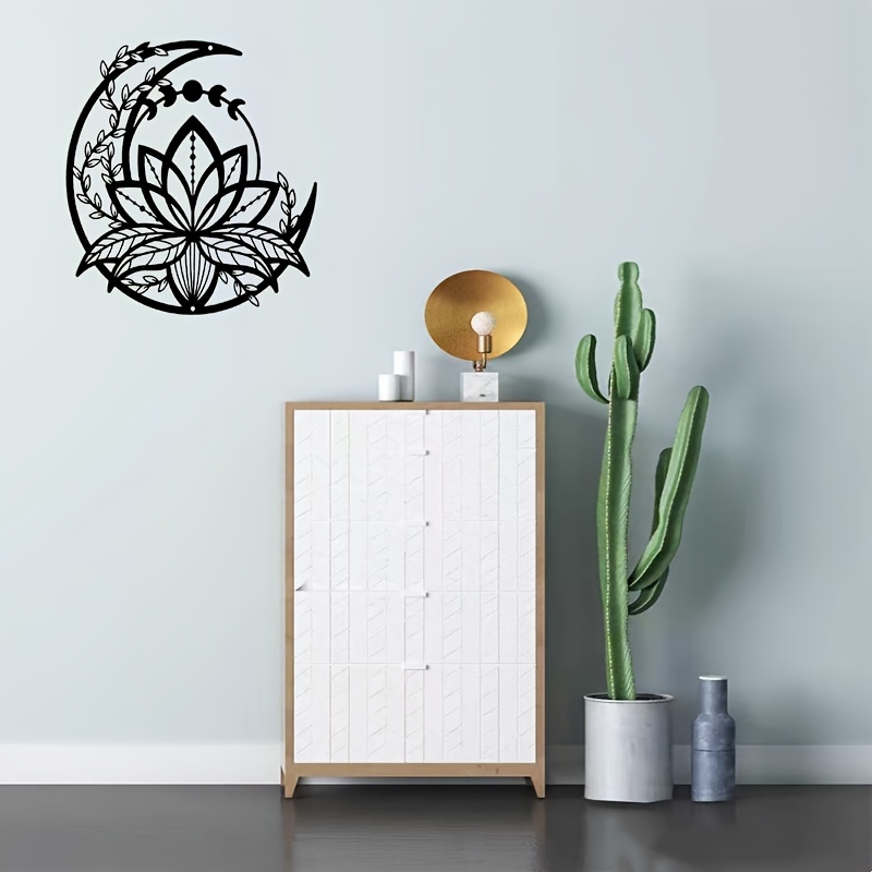 

1pc, Moon Phase Lotus Metal Wall Art Decor, Matte Style Wall Hanging Decor Silhouette Wall Art For Home Garden Hotel Office Wall Festival Decor