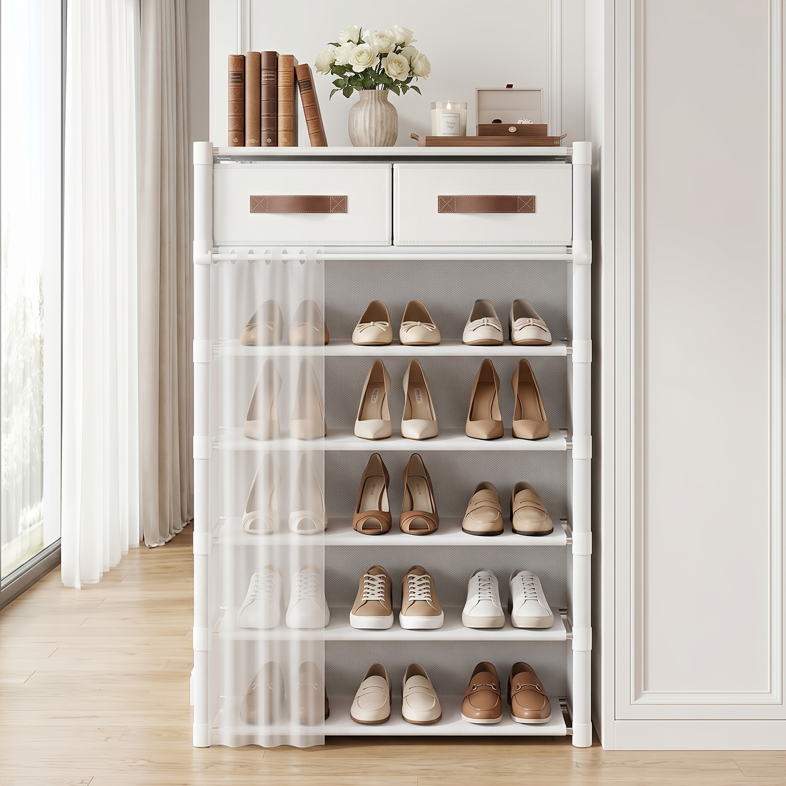 TEMU Space-saving Multi-tier Shoe Rack, Large Capacity Shoe Storage Organizer With Drawers, Freestanding Shoe Shelf And Storage Rack, Multipurpose