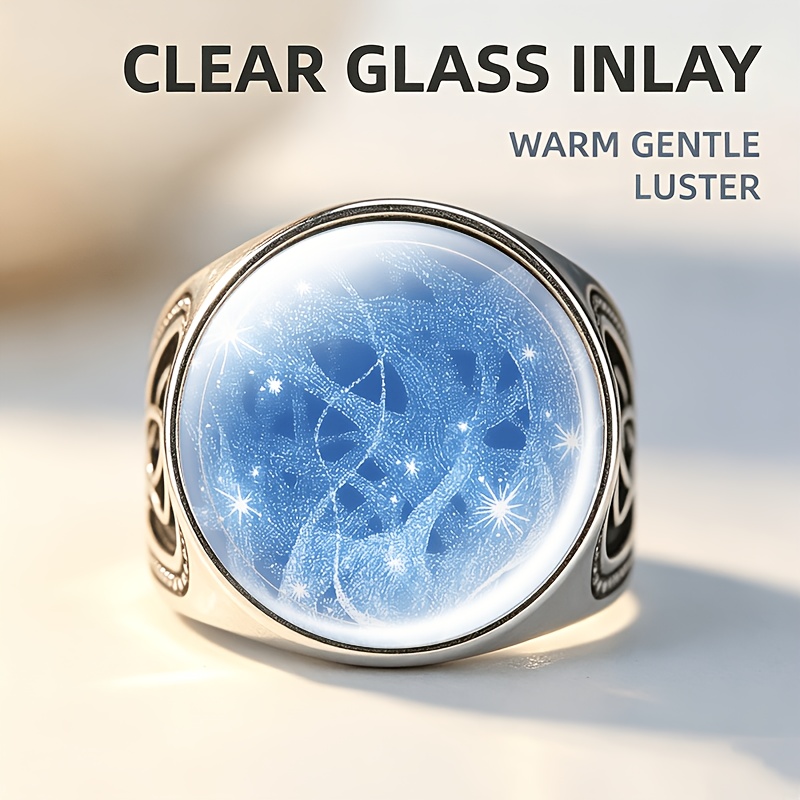 Metal Textured Ring with Blue Circular Pattern