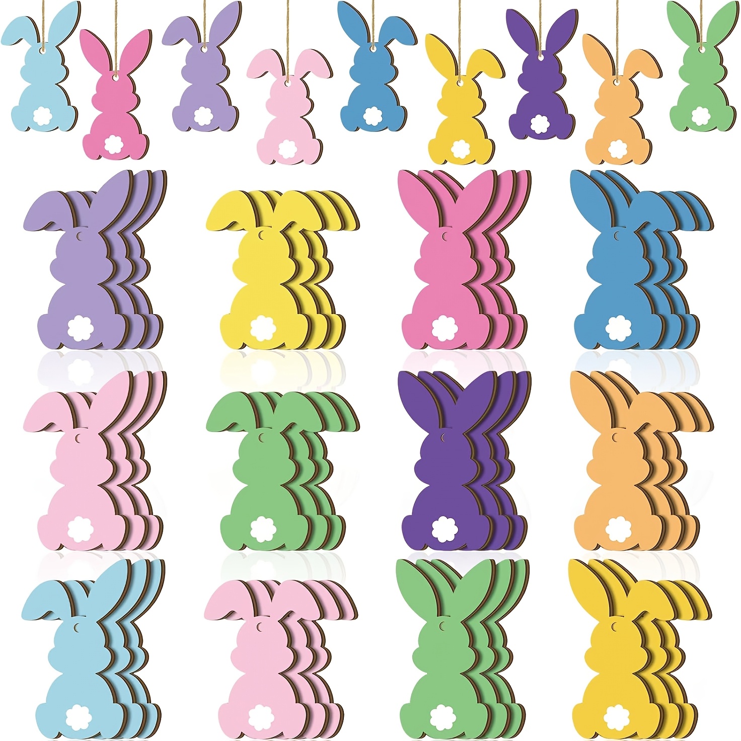 

24pcs Easter Bunny Wooden Hanging Ornaments - Vibrant Rabbit Shape Decorations With Flower Accents, Spring & Easter Tree Decor, Holiday Ornaments| Design|handcrafted Look, Rabbit Accessories