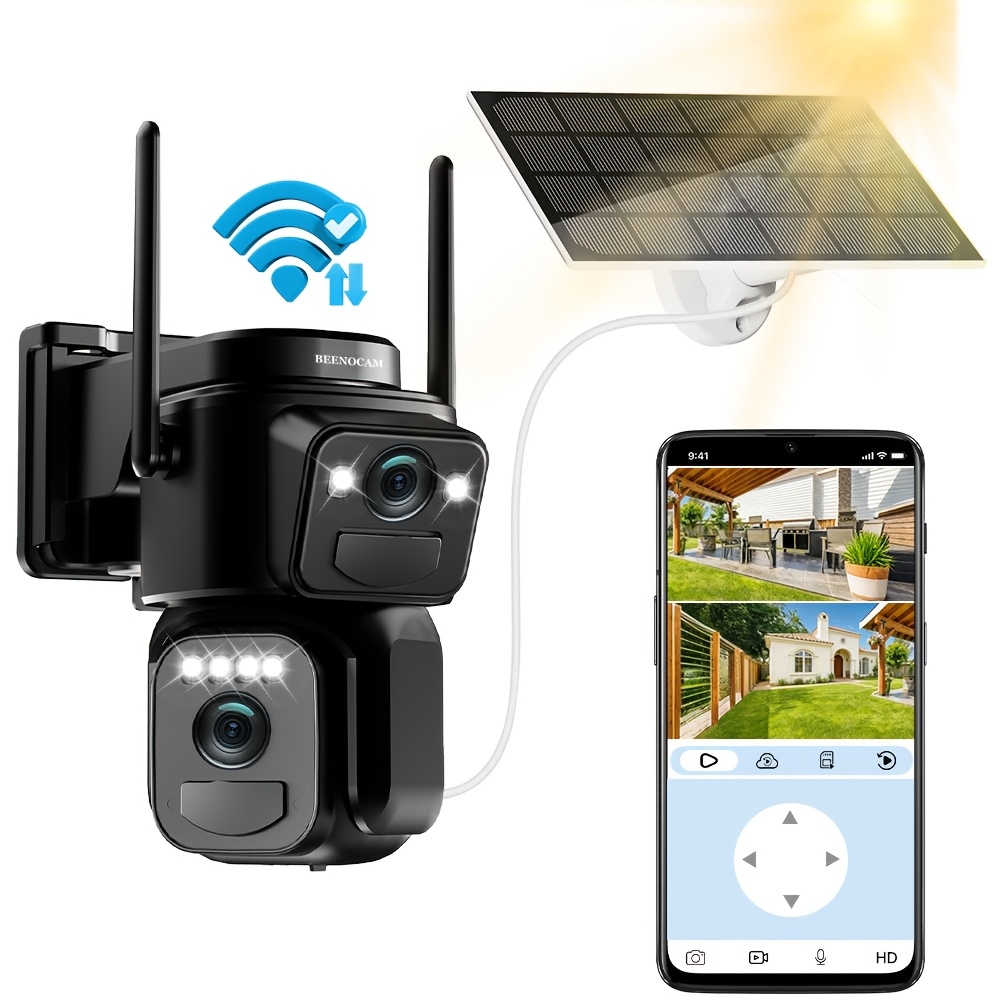 TEMU 1pc Double Objectif Double Écran Suivi Automatique PTZ - Couverture à 355 Degrés et Connectivité Wifi/Bt Double-Bande 5G, IP66, Nuit Colorée et