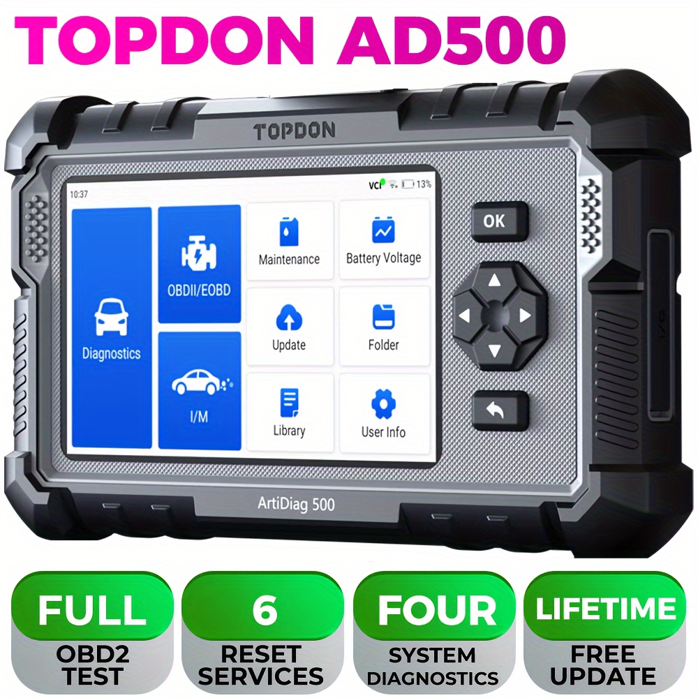 

2024 Topdon Ad500 Obd2 Scanner Engine Abs Srs Transmission Diagnostics Tool, Oil/throttle/sas/tpms/bms/epb Reset Car Scanner, Free Upgrade For Diy
