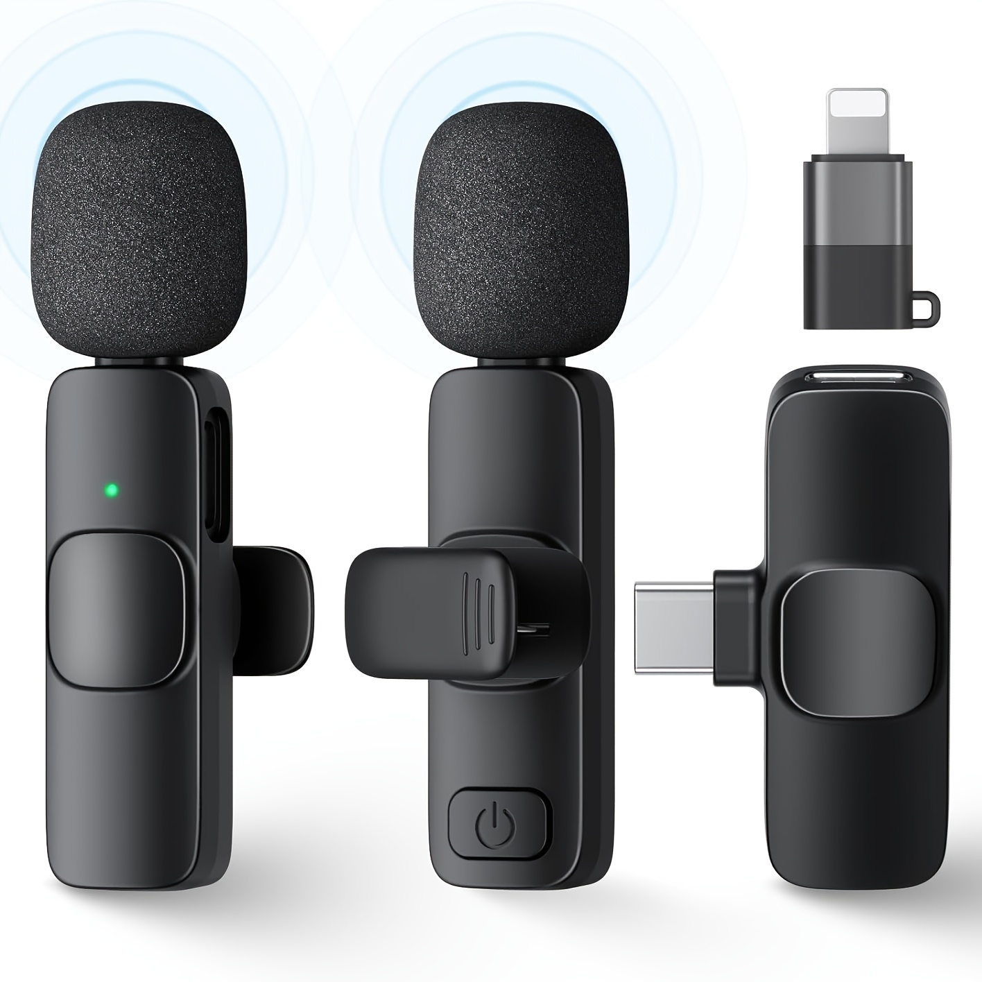 TEMU 2 + 1 Récepteur + Adaptateurs, Système de Microphone Lavalier Fil, Microphone Cravate à pour Enregistrement Vidéo, Tiktok, Facebook Live,