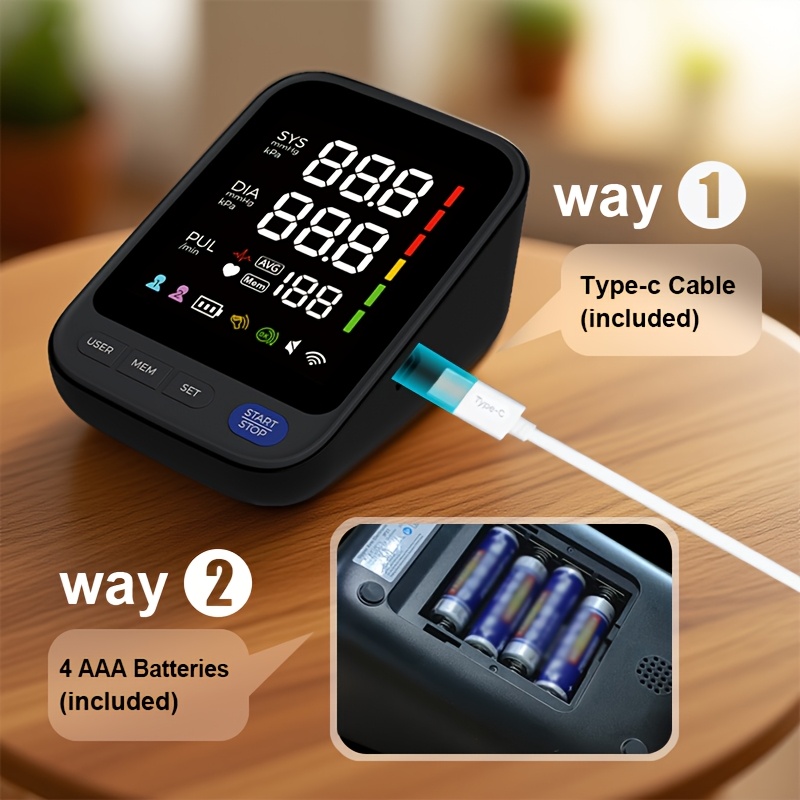Puxzo Premium New Automatic Blood Pressure Monitor: Heart Rate Monitoring + Oversized Cuff, 120-Reading Memory, LED Large Screen with Tri-Colour Backlight Alerts, Dual-Power Portable Design. Blood Pressure And Heart Rate Monitor, Includes 4 Batteries - Image 6
