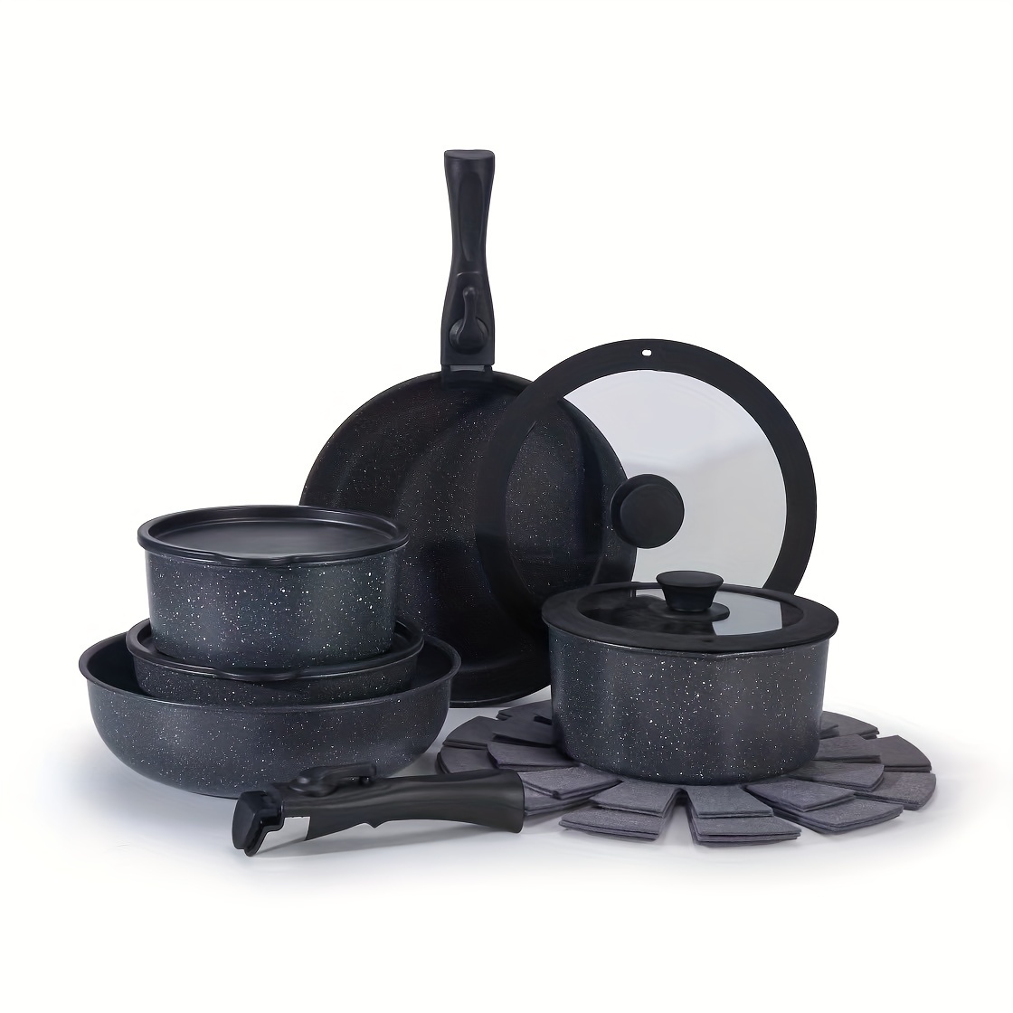 

15 Pcs Detachable Handle Pots And Pans Set Nonstick, White Black Granite Induction Kitchen Cookware Set, Non Stick Cooking Set W/frying Pans & Saucepans