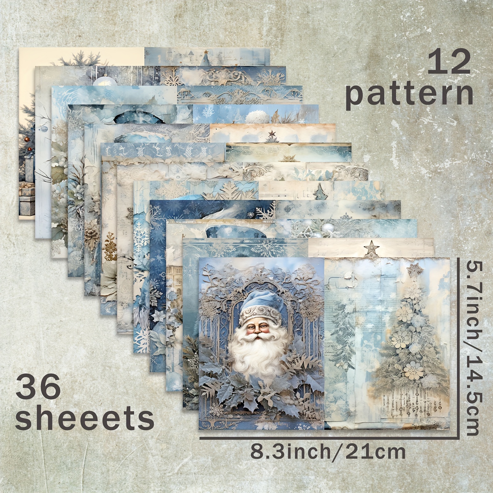 Image of 36 Sheets Of A5 (blue Christmas Santa Claus Snowman Gnome Background) Paper, Suitable For Diary Trash Magazine Card Background Photo Album And Crafts