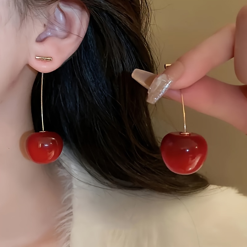 

1pair Fashion And Cute Cherry Earrings, Versatile And Easy-to-wear, Combine Well With Any Outfit