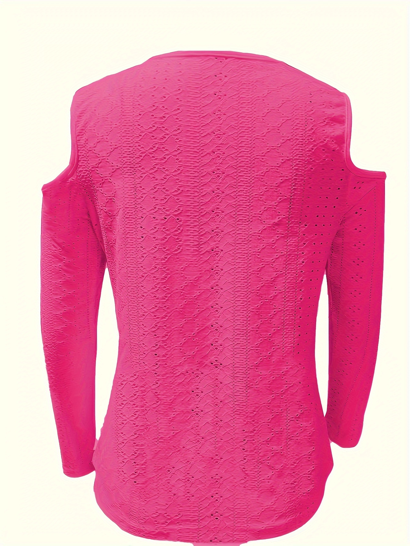 Eyelet Cold Shoulder T-Shirt, Casual Long Sleeve Top For Spring Fall,  Women's Clothing