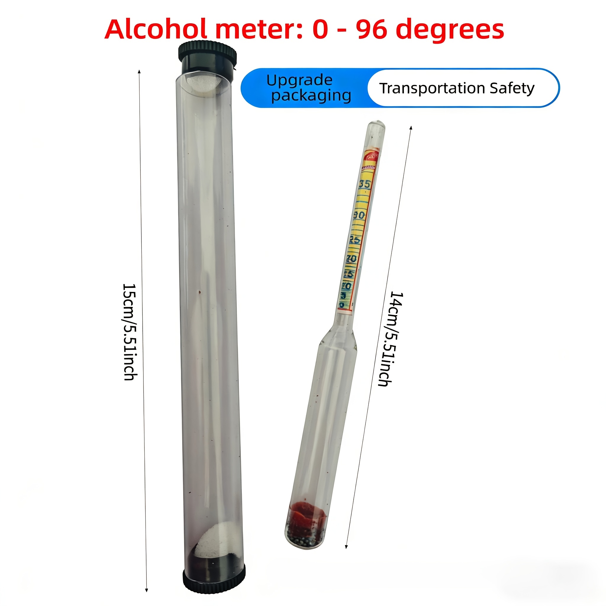 1pc Household Alcohol Meter Ethanol Test 0-96° + Glass Alcohol Meter 0-96° Not Suitable For Beer Or Red Wine