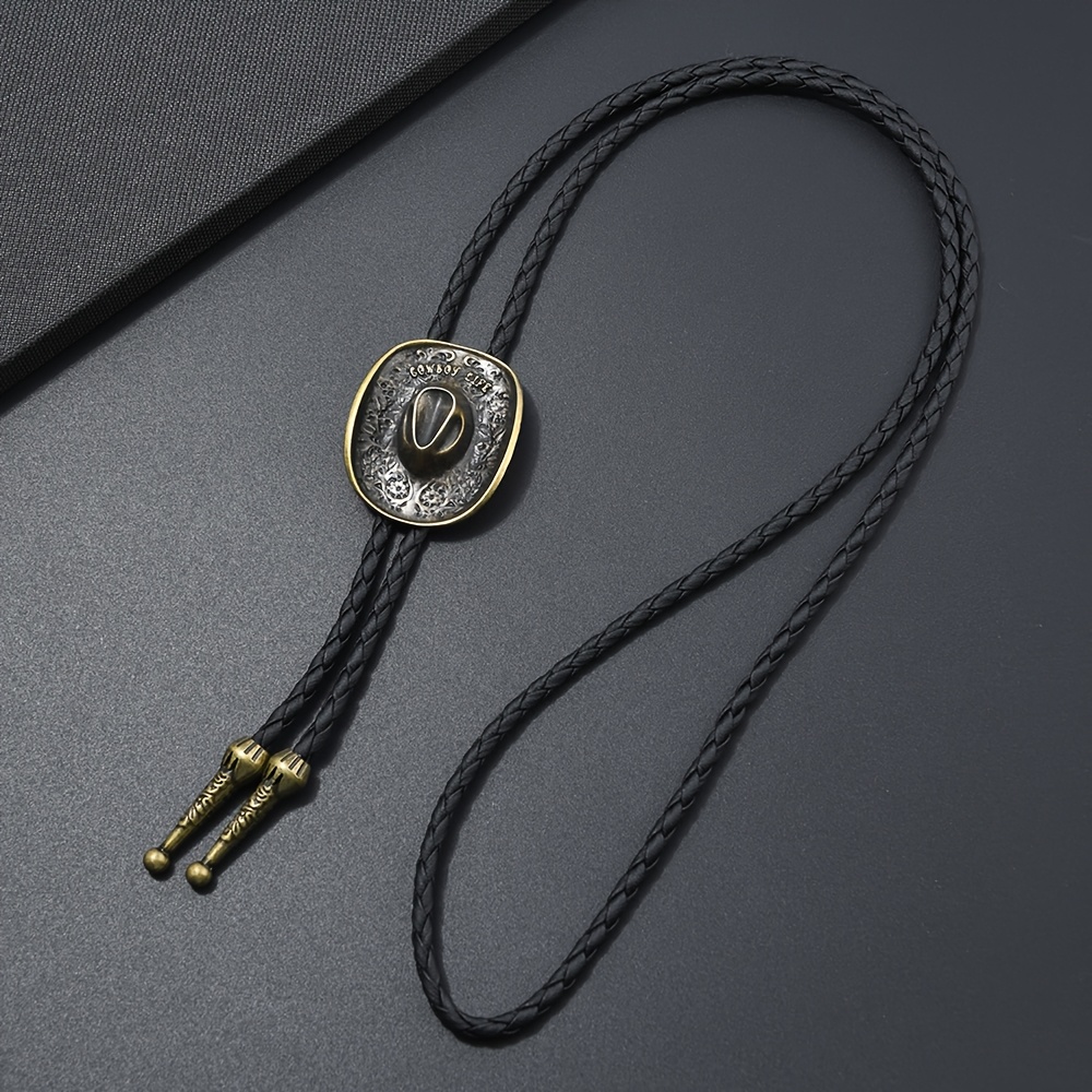 TEMU 1pc Retro Western Cowboy Necktie Men's Rope Metal Hat Badge Pendant Bow Tie Casual Party
