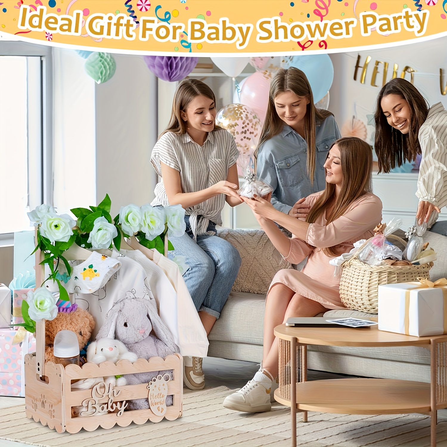 Wood Shower Storage Basket with Handle for Clothes & Decor