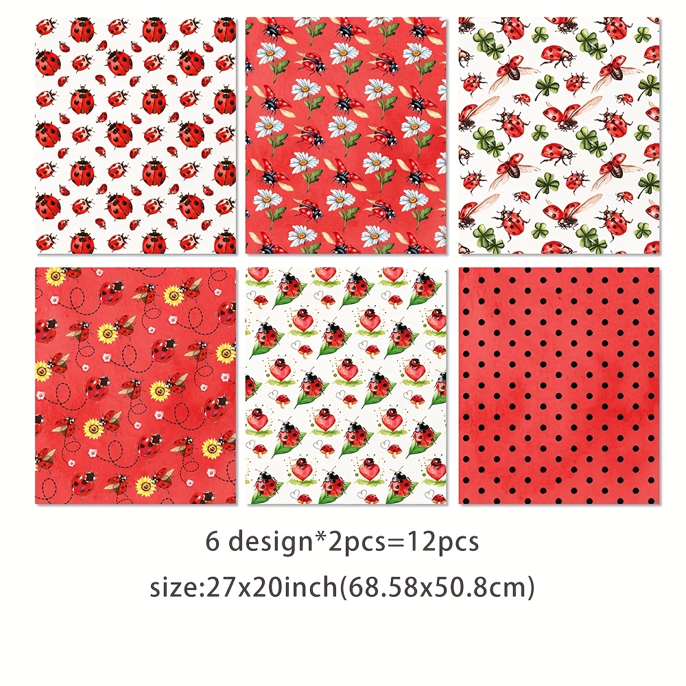 Image of Set Of 12 Rolls Of Flower-themed Wrapping Paper Featuring Ladybug Designs, Perfect For Candy Packaging And Birthday Party Gifts