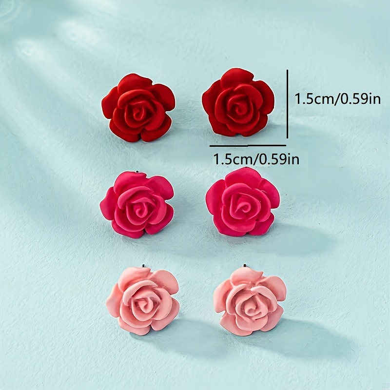 3 Pairs Acrylic Rose Flower Stud Earrings Set