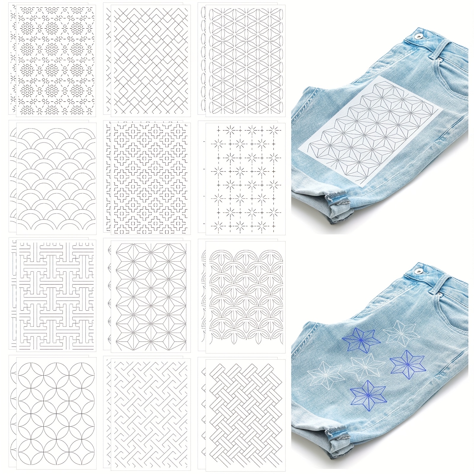 Set Of 24 Water-soluble For Embroidery Patterns, Including Transfer Designs And Stencils For Stick-and- Techniques,…: retailer-supplied image