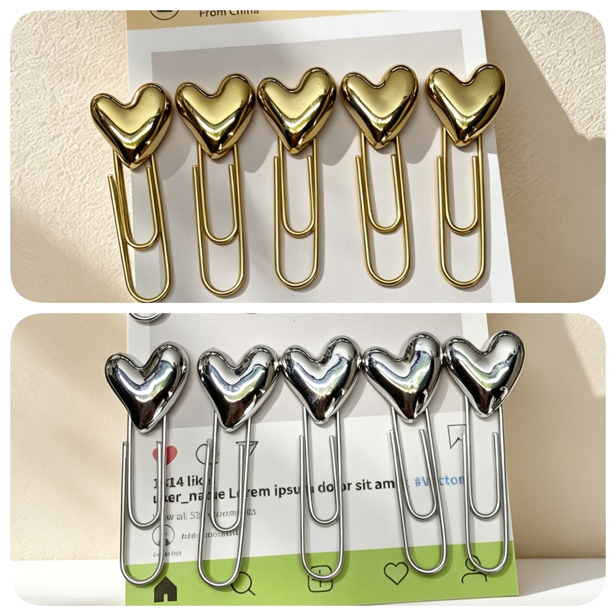 Image of Golden And Silvery Paper Clips, Bookmarks, Page Markers, 10pcs File Classifiers, Elegant Office Supplies, Ideal For Document Organization, Unique Desk Accessory Design
