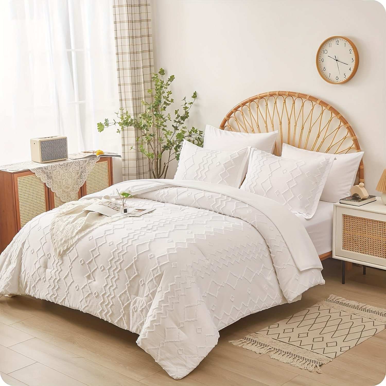 

7pcs Tufted Bedding Set Including A Comforter, Sheets, And Pillowcases, Featuring A Soft And Lightweight , A Farmhouse Style.