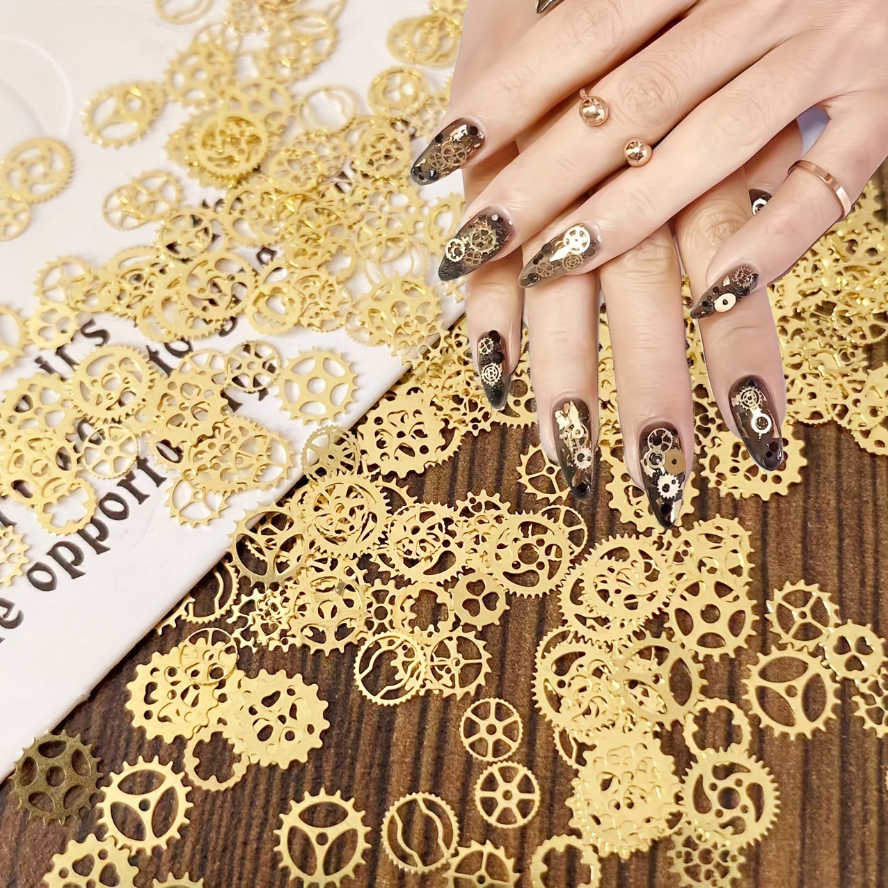 

200pcs Steampunk Gear Nail Art Charms - Ultra-thin 3d Golden Metal Chain Wheel Decorations For Diy Retro Nail Designs, Mixed Patterns & Styles, Nail Design | Decorative Nail Charms | Gear Shapes