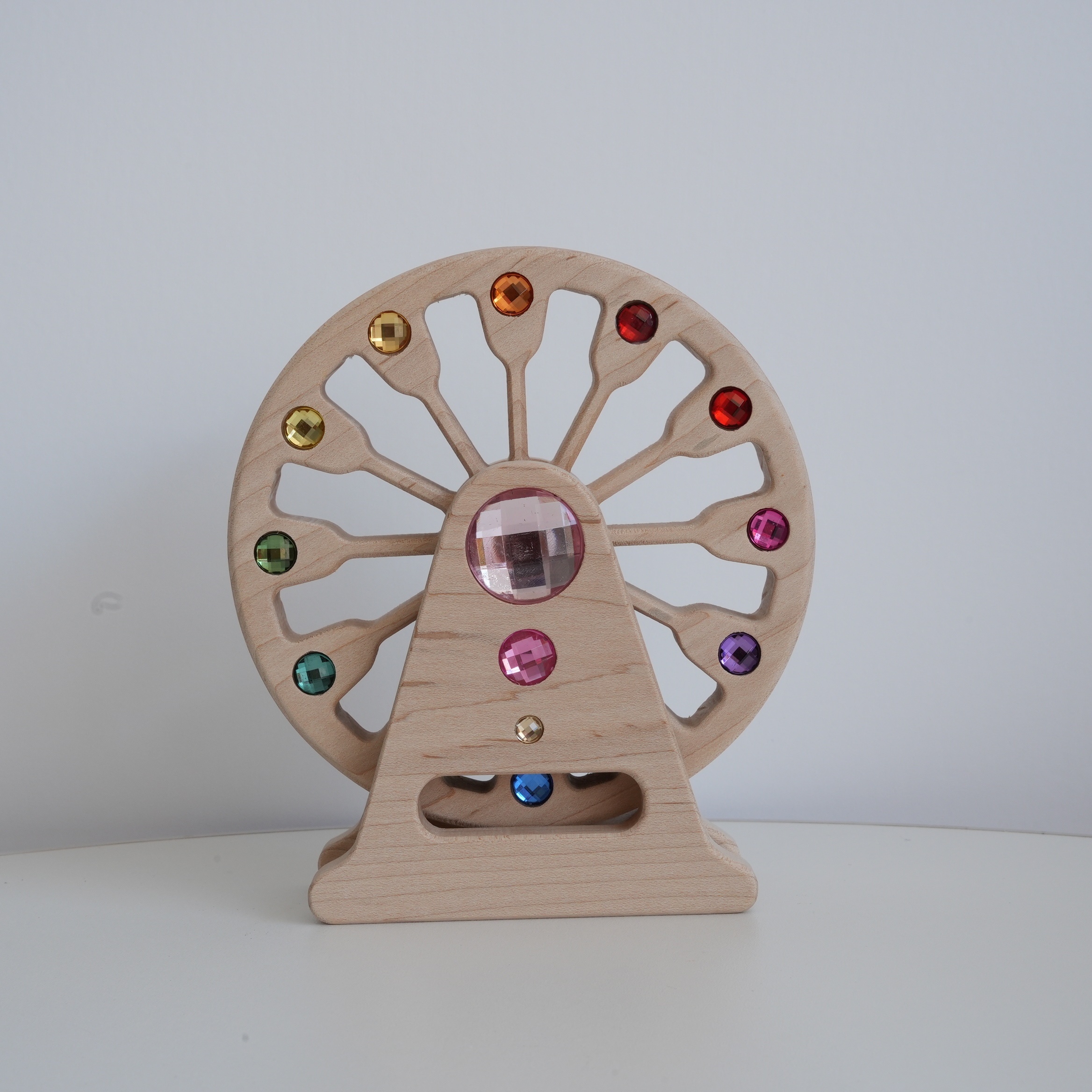 Image of Elegant Wooden Wheel Decor With Colorful Gemstones - Accessory For , Sparkle, Ideal For Indoor/outdoor Display, Office Decor