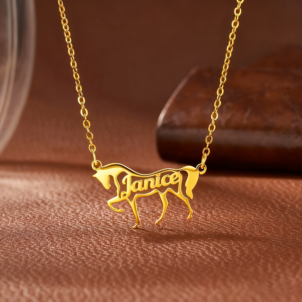 TEMU Collier Personnalisé avec Nom de Cheval, Collier de Cowboy Western Personnalisé, Pendentif Plaque Nom de Cheval de Course en Acier Inoxydable,