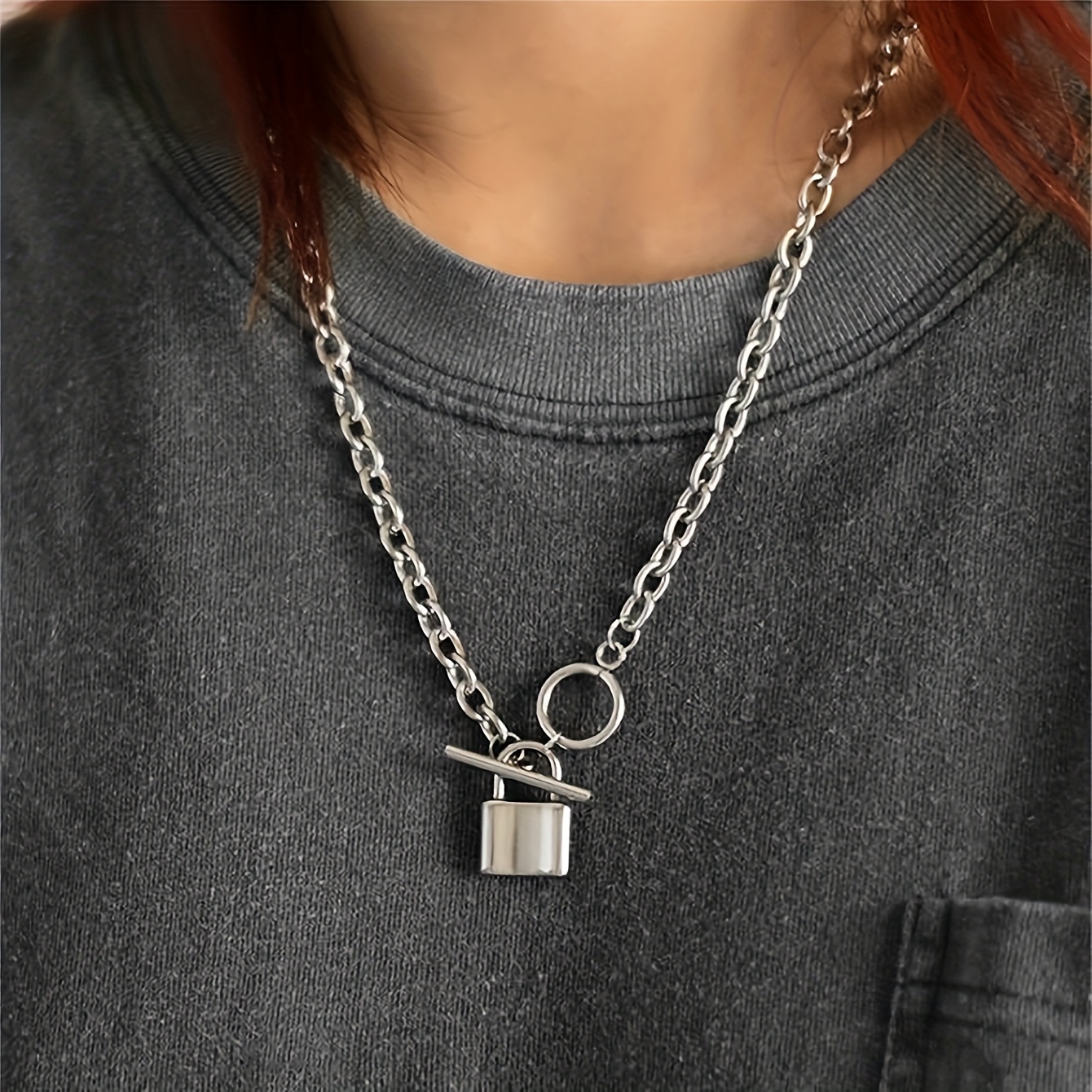 1pc Easy Retro Punk Style -hop Lock Pendant Women's Necklace