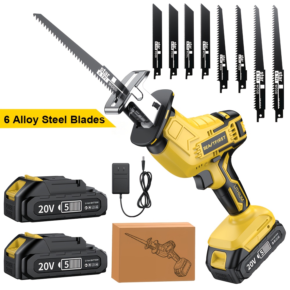 TEMU New Upgraded Cordless Reciprocating Saw With Led Light & Safety Lock. For Wood Cutting, And Pruning. Comes With Replaceable And Toolbox. Perfect