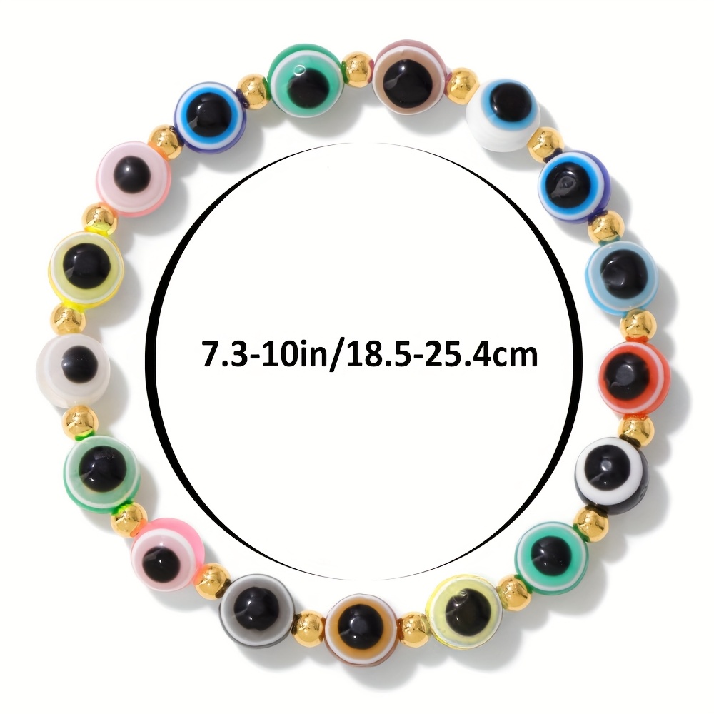 Evil Eye Protection Bracelet, Adjustable Elastic & Golden Beaded Jewelry