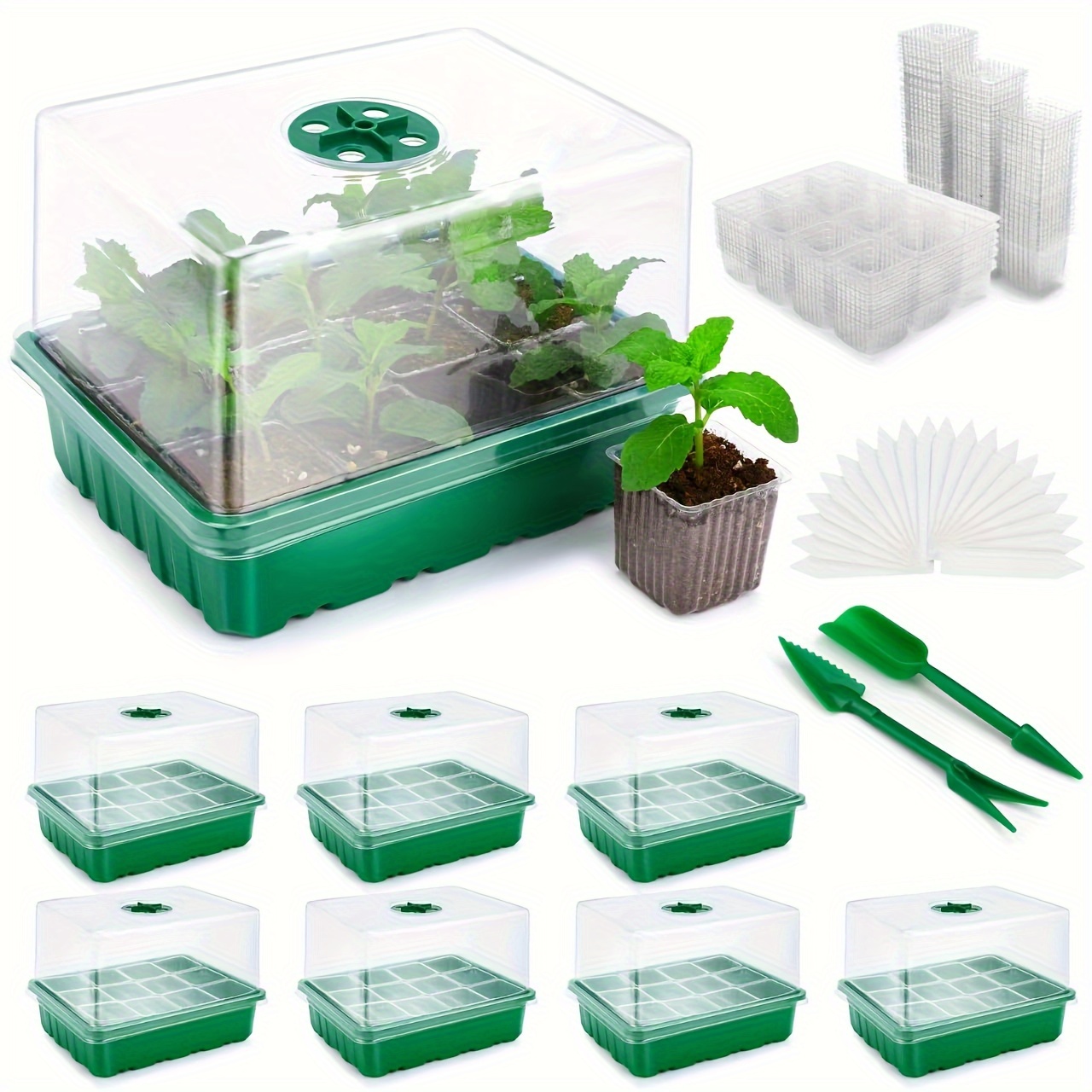 

96 Xl Cells Seed Starter Tray, 8 Packs Seed Starter Kit Large Size & Individual Cells, Seedling Starting Trays With Humidity Dome & High Lid, Germination Kit For Indoor Greenhouse Seed Starter