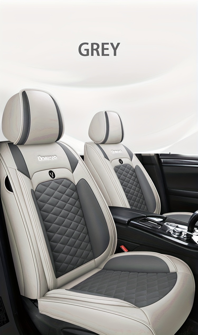 for beige gray quilted car seat cover cartoon design full coverage leather mesh fabric 1 seat five seat option stylish comfortable car seat protector quilted design luxury fee Product details 17