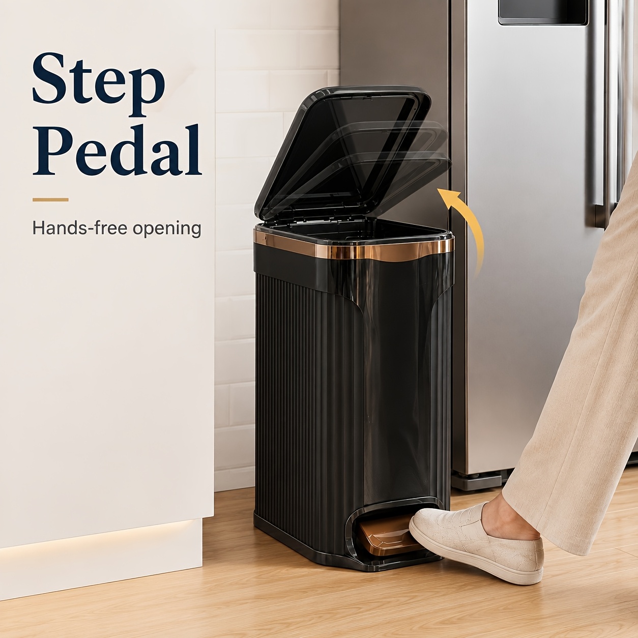 TEMU (foot Pedal + Press) Trash Can With Hidden Retaining Ring, Modern Anti-odor Trash Bin With Lid, Roller Waste Bin, Lid Opening, Narrow Slit Trash