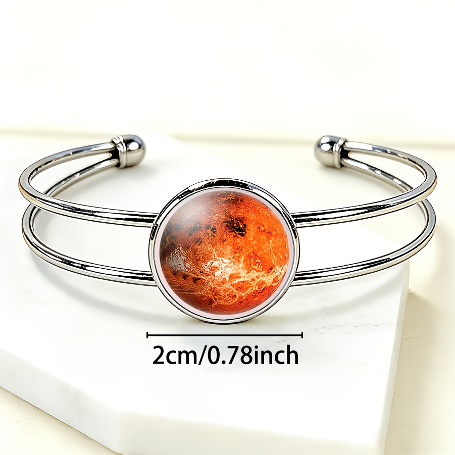 Women's Adjustable Open Bangle with Planetary Surface Design