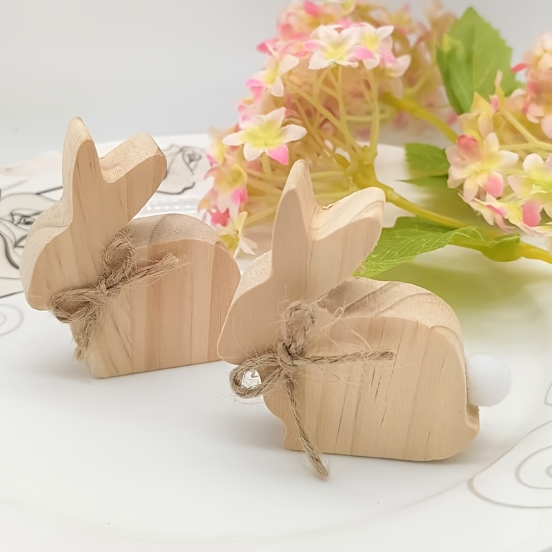 

6 Easter Rabbit Ornaments Home Crafts Rabbit Decorative Ornaments Cute Wooden 3d Rabbit With Bow And Tail