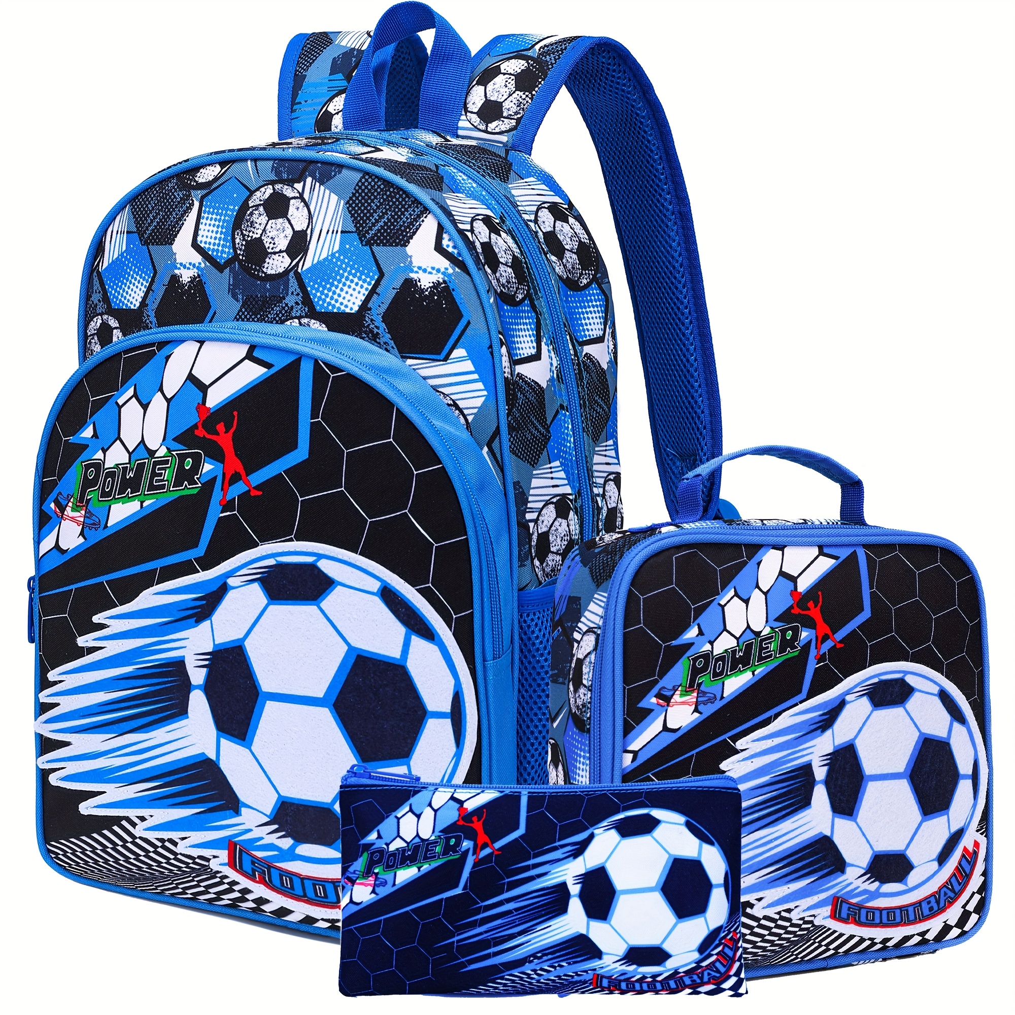 Soccer Print Pattern Large-capacity Backpack, 3pcs Set, Travel And Leisure Backpack