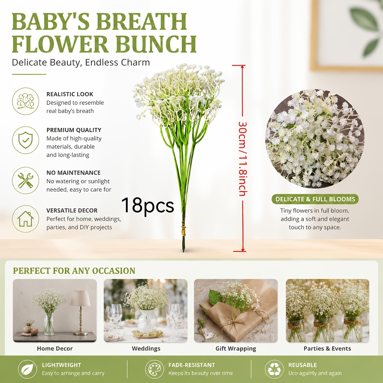 TEMU 18 pezzi di fiori artificiali di " di Bambino" qualit�, bouquet di Gypsophila per decorazioni di matrimoni e compleanni, arredamento per interni