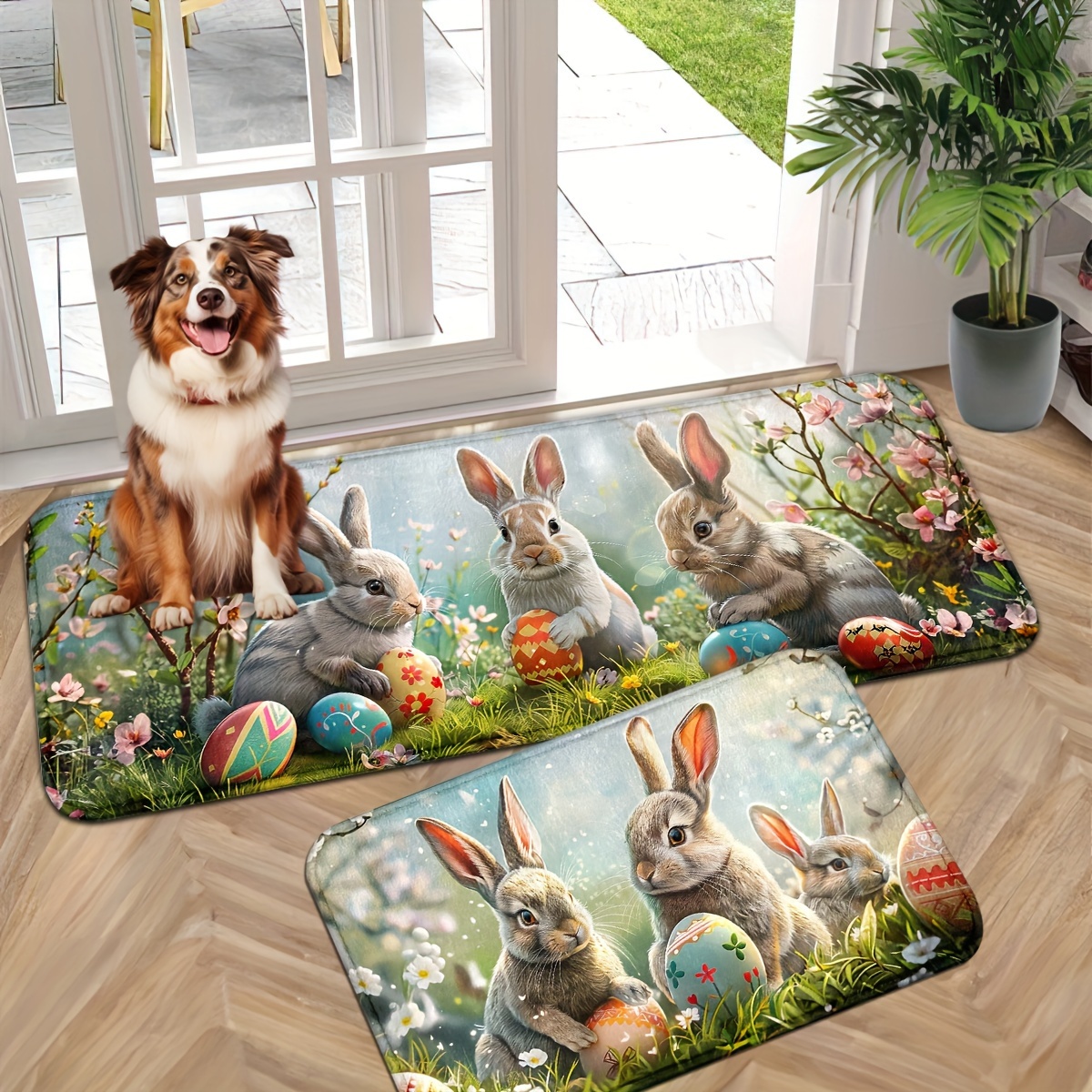 

Easter Bunny & Eggs Non-slip Floor Mats - Machine Washable, Living Room, Kitchen, Bedroom, Farmhouse Decor