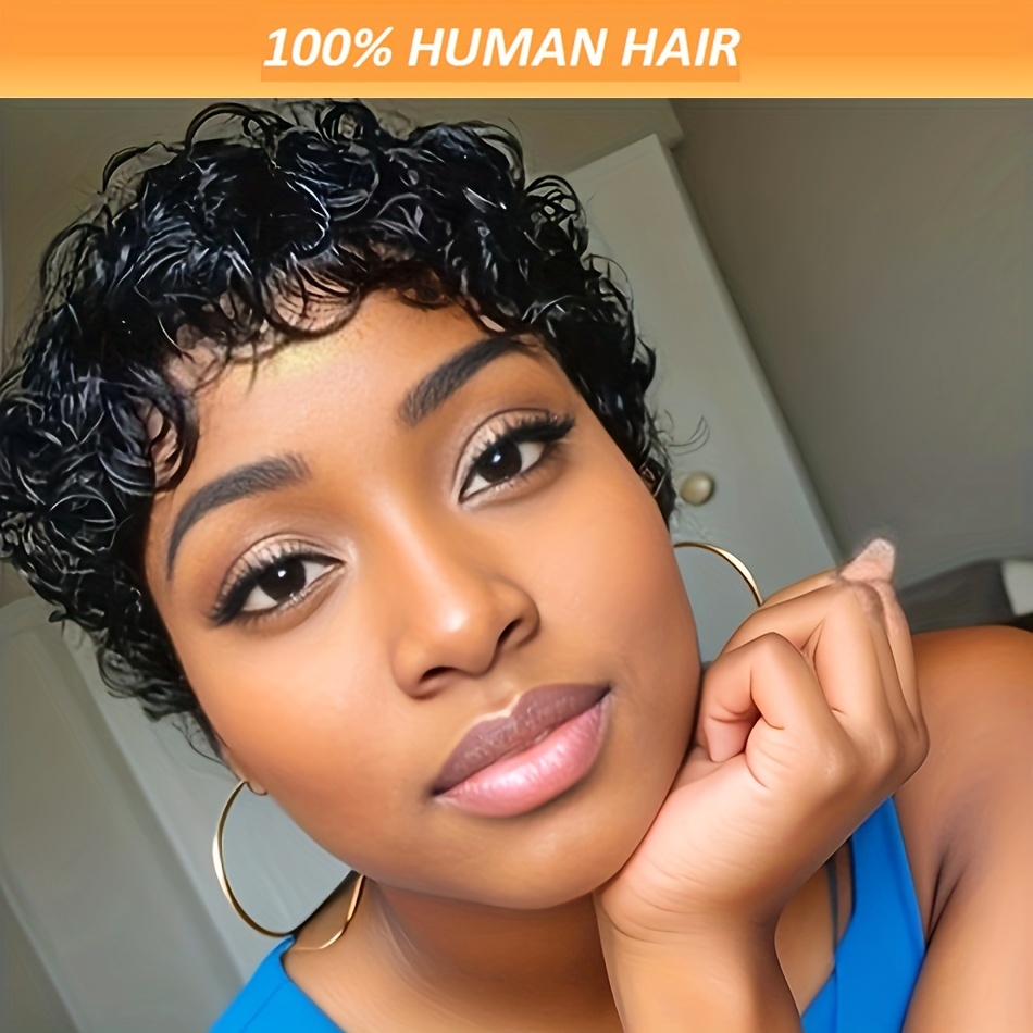 

Chic Pixie Cut Wig With Bangs For Women - 180% Density Brazilian Human Hair, Water Wave Style, Glueless No Lace Front Hair Wigs For Women Short Hair Wigs For Women