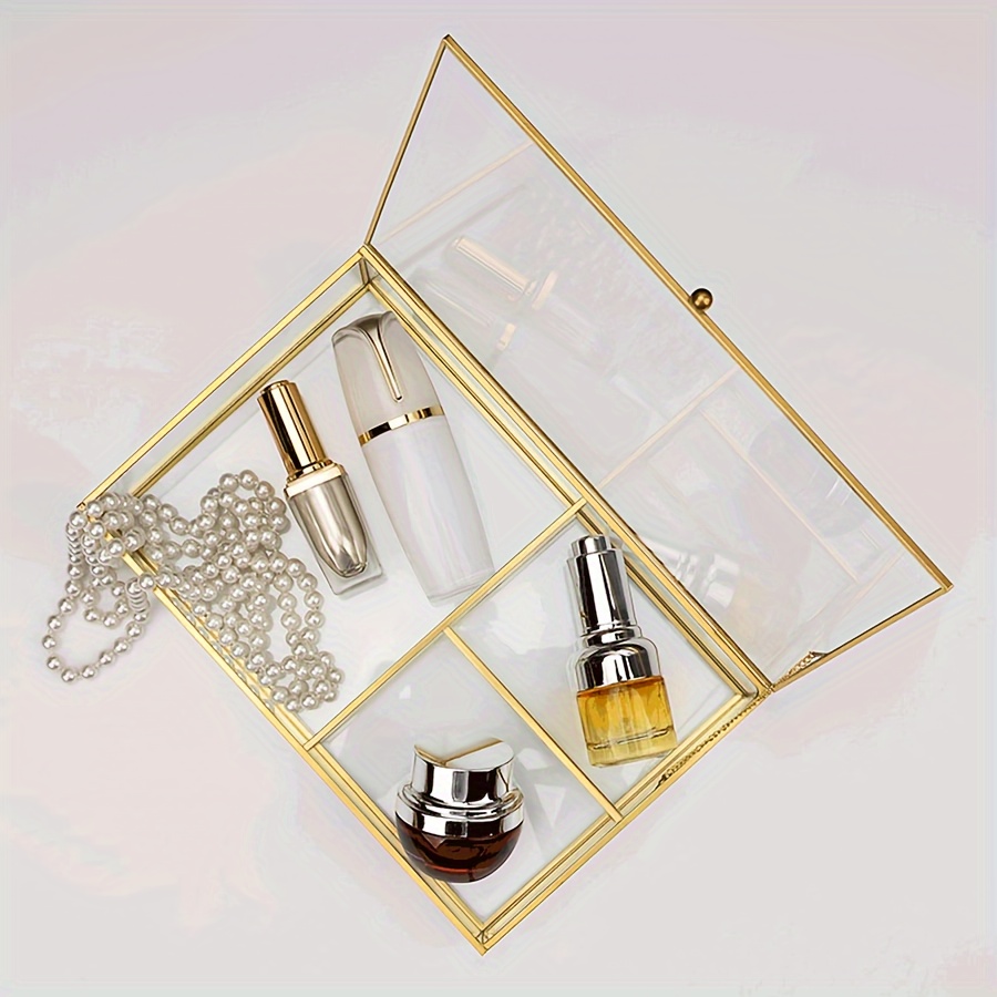 

Boîte de Rangement en Verre Élégante avec Couvercle - Organisateur Transparent pour Cosmétiques, Rouge à Lèvres, Bijoux & Plus - Plateau de Anti-Poussière pour Bureau