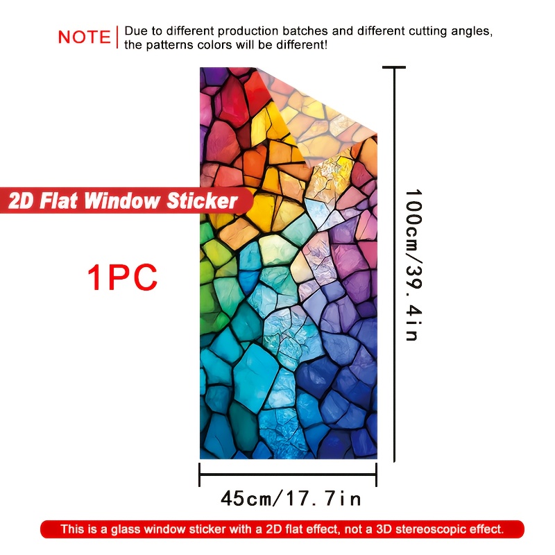 TEMU 2d Flat, 1pc 2d Flat Vertical Window Sticker, Vivid Stained Glass Artwork Design, Electrostatic Adsorption Privacy Window Film, No Glue Reusable
