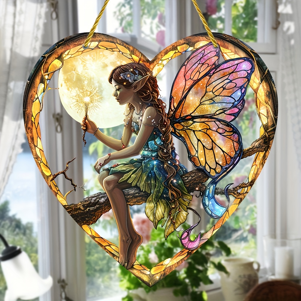 

Night Fairy Acrylic Sign: Stained Glass-style Wall Hanging, Perfect Gift For Mom & Friends, Ideal For Garden, Porch, And Home Decor