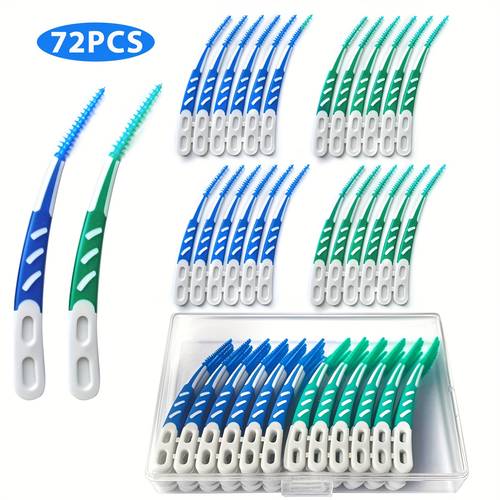 72 count blue shaped dental floss picks mint flavored silicone interdental cleaners for braces teeth with gums travel essentials 72 pack dental cleaning tools gum braces compatible textured grip handle lshaped design durable construction