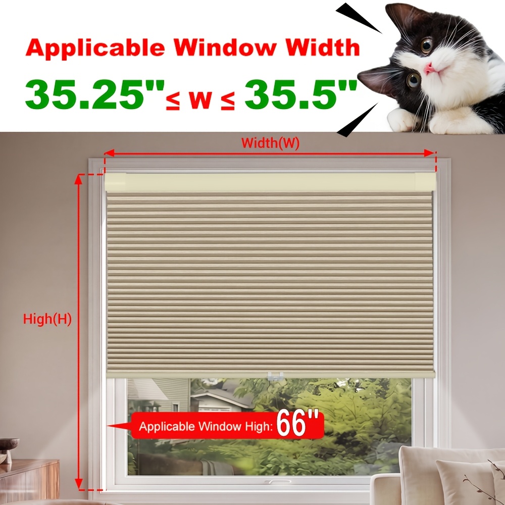 TEMU 1pc Pull Down No Drill No Tools Cordless Honeycomb Blinds, Blackout Wood Grain Cellular Shades, Thermal Insulated Privacy, Free-stop Hexagon