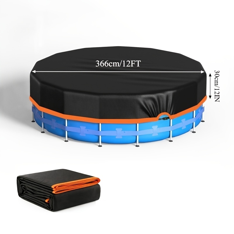 Image of Round Above-ground Pool Cover Integrated Tear-resistant Design Includes Reflective Strips, Tensioners, And Webbing 420d Oxford Cloth Material (solar Thermal Insulation) Black