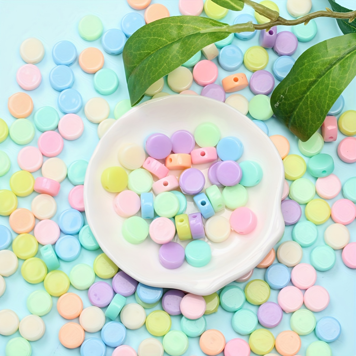 Image of 200pcs Macaron Colors Flat Round Acrylic Beads Pastel Cream Disc Beads For Diy Bracelet Necklace Earrings, Jewelry Making Accessories Craft Supplies