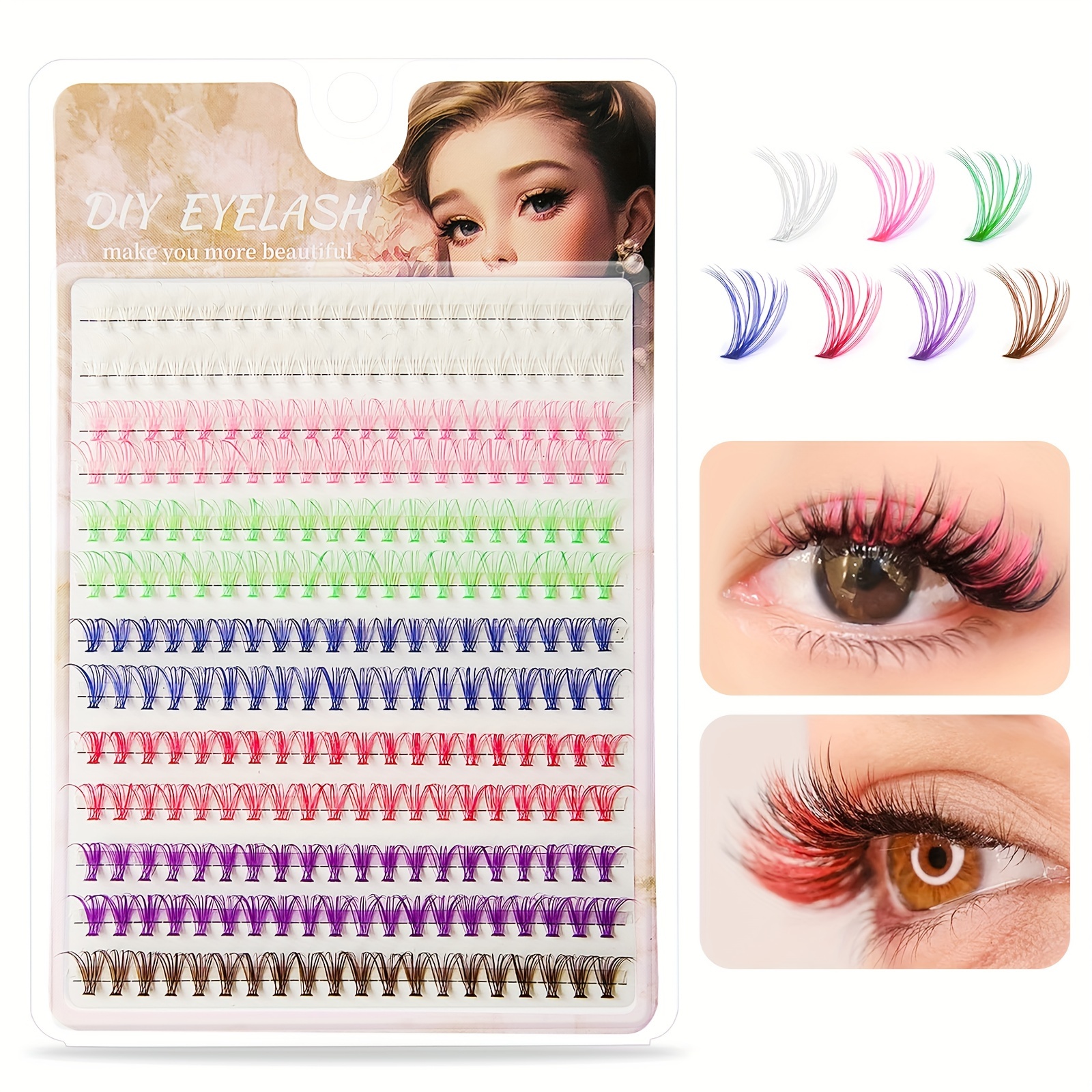 

Eyelash Extensions Set - 260 Pcs D 0.07mm Diy Fluffy False Lashes In Mixed Colors, Reusable 10-12mm Eyelashes Book For Beginners