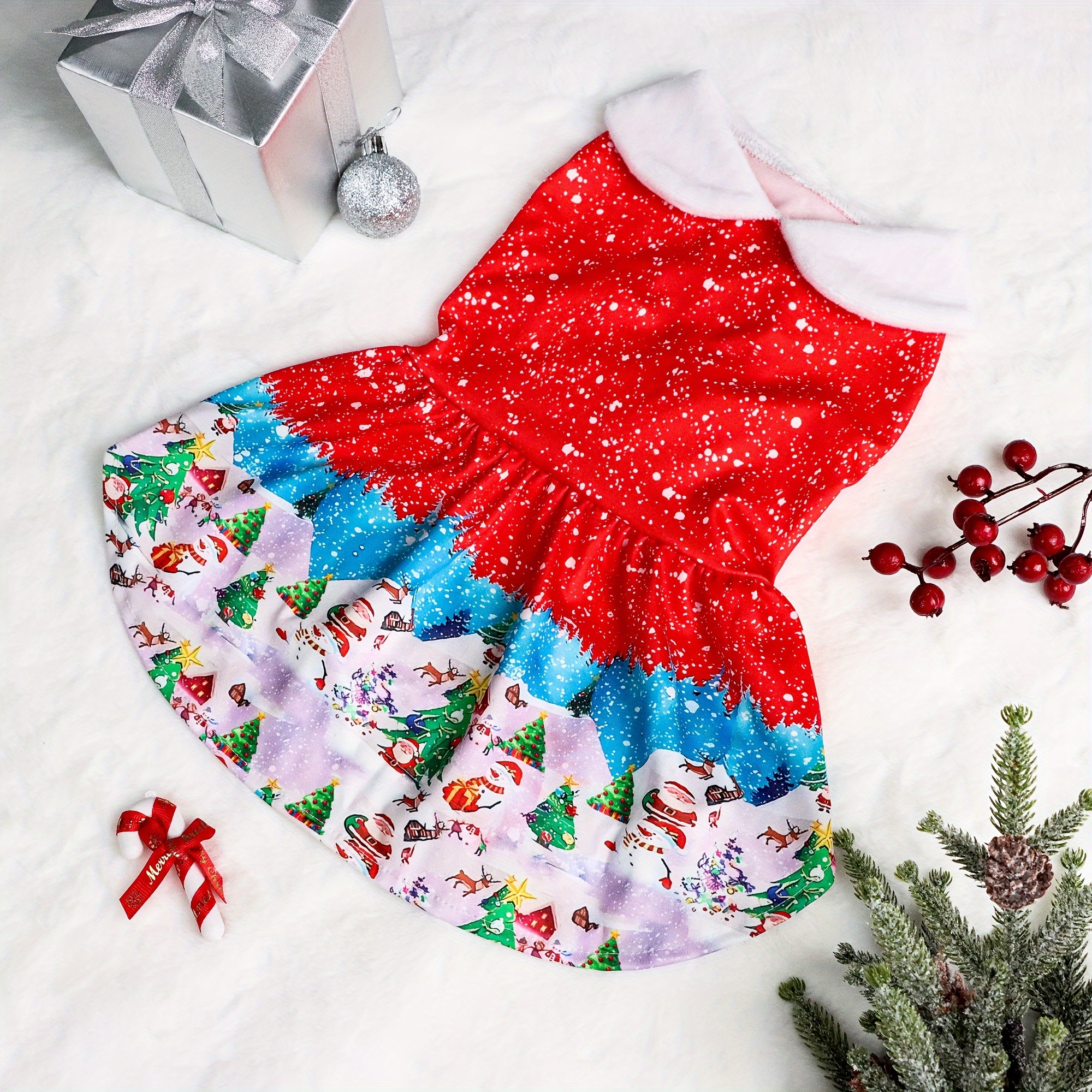 christmas holiday dog polka dots dresses puppy dress santa - Temu Canada