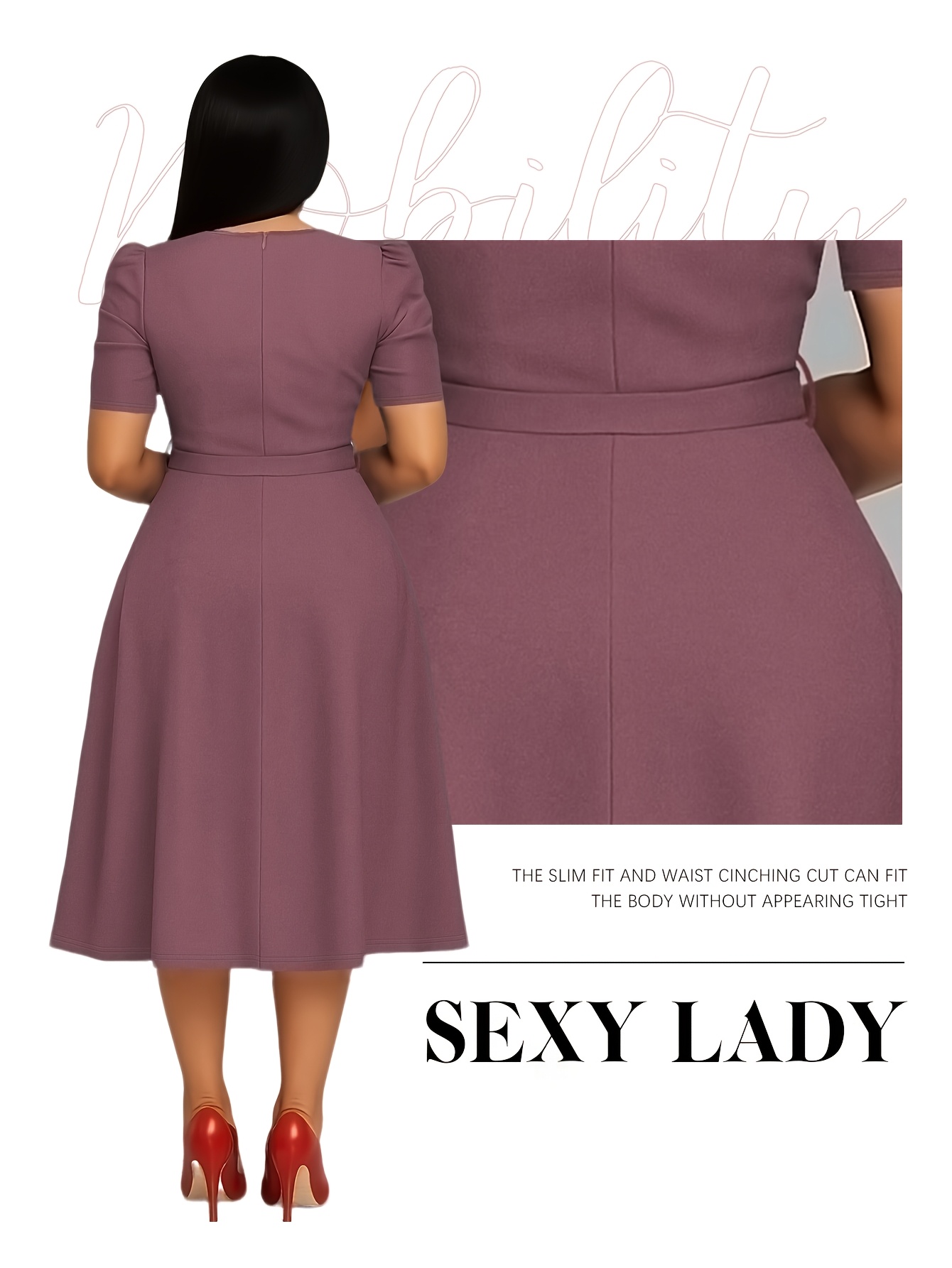 Elegant V-Neck Midi Dress with Ruffle Details | Solid Color Short Sleeve, Waist Belt, Flowing Skirt for Spring/Summer, Comfortable And Stylish Fit And Flare Silhouette