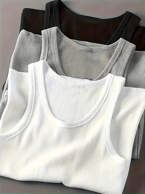 3pcs simple tops pure cotton mens vests and tops black white and gray suitable for daily wear sports going out beach and spring and summer