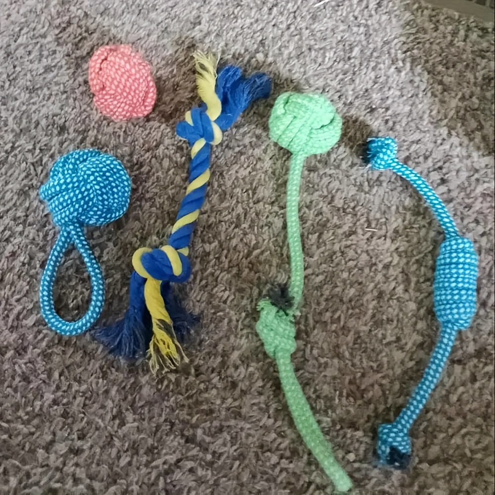 Image of 5pcs Random Color Knotted Rope Chew Toy For Teething And Dental Cleaning, Interactive Pet Toy For Small Dogs And Puppies