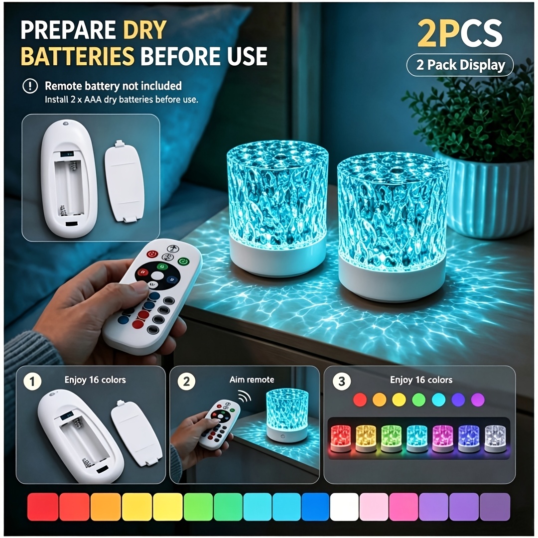 TEMU 2pcs Upgraded Led Ripple Projection Smart Lights | Static Non-rotating Projection | Usb Plug-and-play Projection Lamp | Usb Lamp | Rgb Night